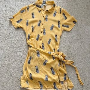 Yellow pineapple wrap dress